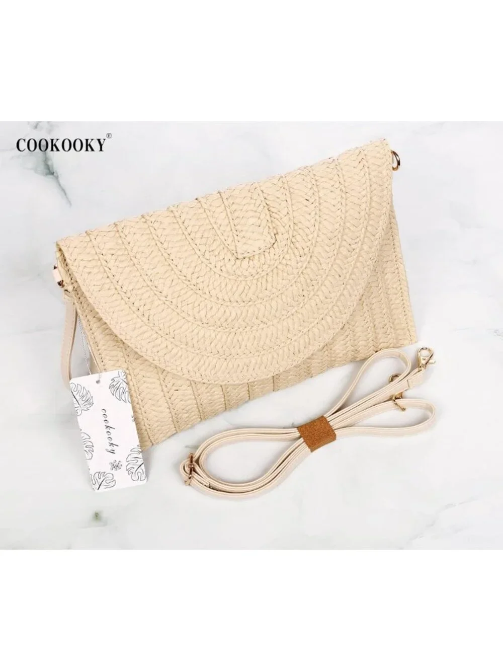 Woven Straw Clutch Handbag for Women - Summer Beach Purse, Stylish Envelope Bag